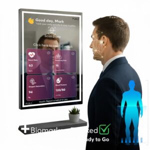 Smart Vital Monitoring Mirror – Non-Invasive Health & Wellness Self Diagnostic System with following parameters  BP, Hb%, SpO2, Resp. HR, Stress Level, PRQ, Breathing Rate